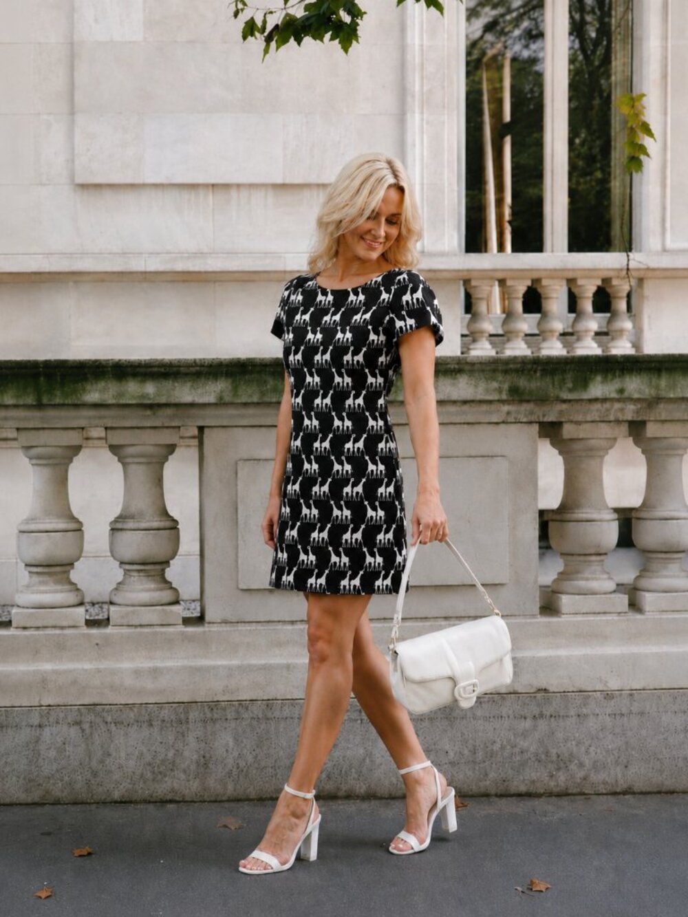 ANTHROPOLOGIE- SEEN/ WORN/ KEPT Giraffe Print Shift Dress in contrasting b & w